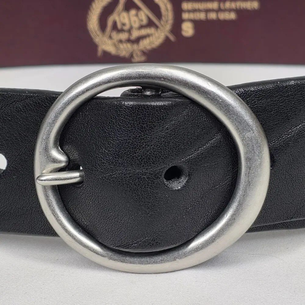 GAP 1969 GENUINE TEXTURED BLACK LEATHER BELT – SIZE S 30-34 – SOLID BRASS BUCKLE